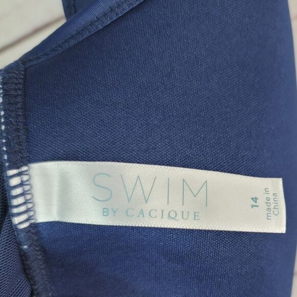 Cacique No Wire Swim Tankini Blue Size 14 Braided Strap V Neck Shelf Bra Ruffle - Picture 11 of 13